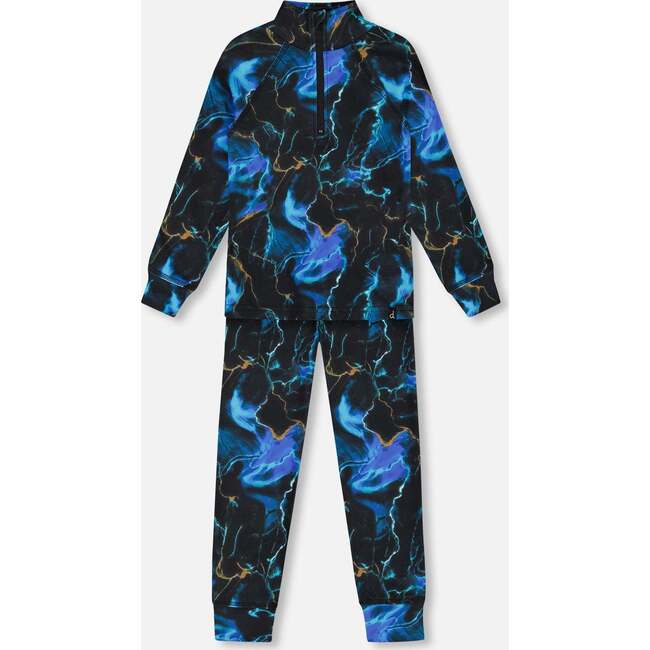 Two Piece Thermal Underwear, Black Printed Storm