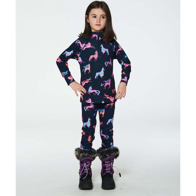 Two Piece Thermal Underwear, Navy Printed Unicorn - Loungewear - 3