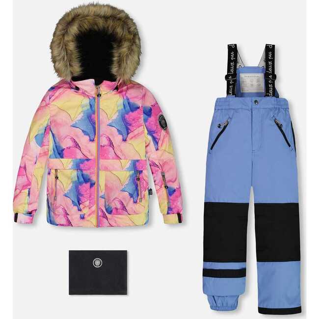 Two Piece Snowsuit, Printed Mutlicolor And Blue Vintage