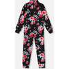 Two Piece Thermal Underwear, Black Printed Roses - Loungewear - 1 - thumbnail