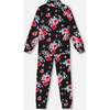 Two Piece Thermal Underwear, Black Printed Roses - Loungewear - 3