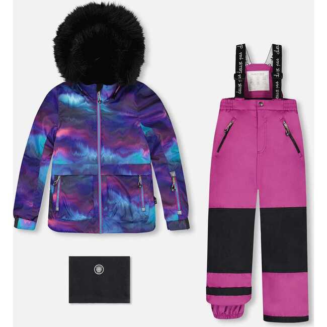 Two Piece Snowsuit, Printed Aurora Borealis And Purple