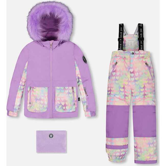 Two Piece Snowsuit, Lilac Printed Hearts