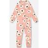 One Piece Thermal Underwear, Pink Printed Off White Flowers - Loungewear - 1 - thumbnail