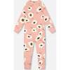 One Piece Thermal Underwear, Pink Printed Off White Flowers - Loungewear - 2