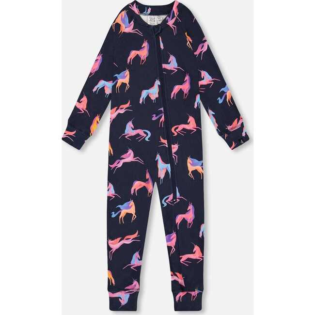 One Piece Thermal Underwear, Navy Printed Unicorn