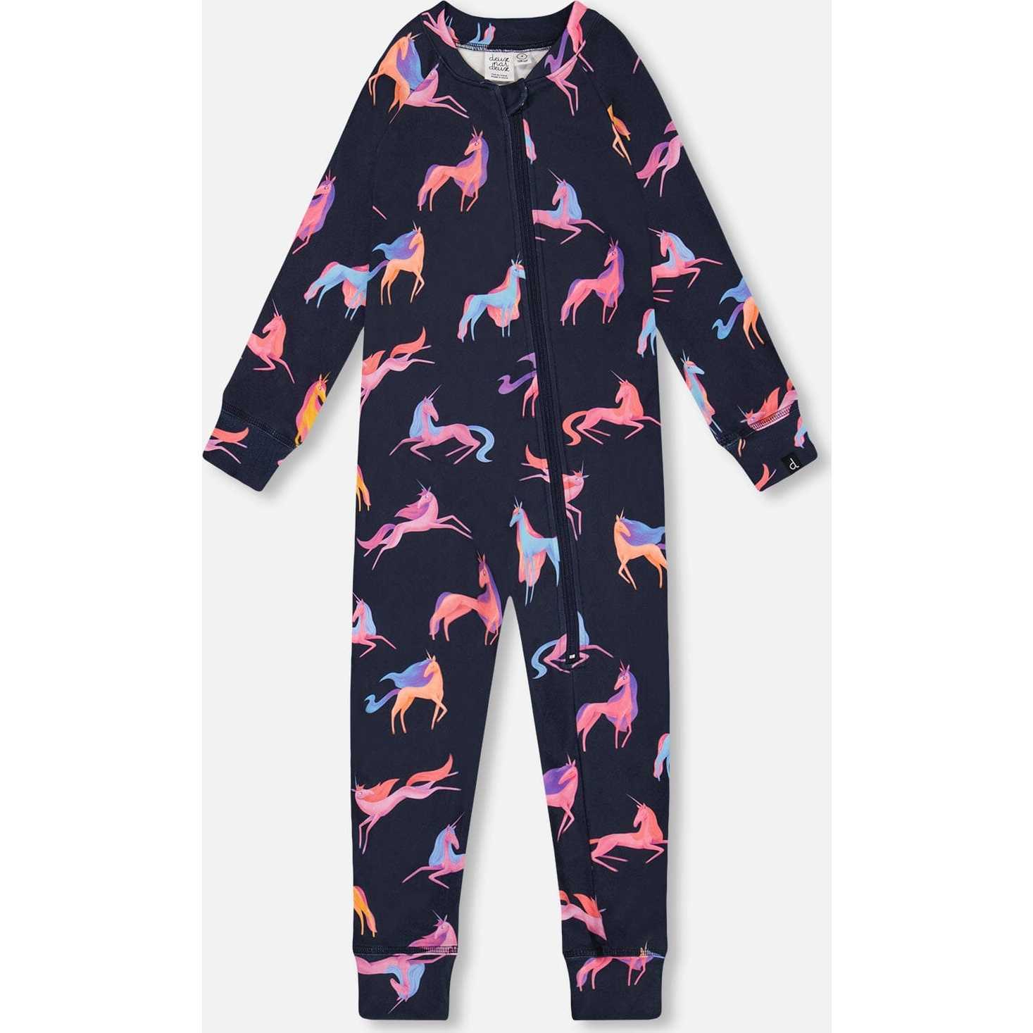 One Piece Thermal Underwear, Navy Printed Unicorn - Loungewear - 1