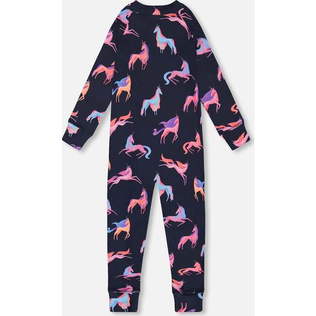 One Piece Thermal Underwear, Navy Printed Unicorn - Loungewear - 3