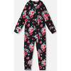 One Piece Thermal Underwear, Black Printed Roses - Loungewear - 1 - thumbnail