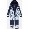 One Piece Snowsuit, Navy Blue Watercolor Pine Print - Snowsuits - 2