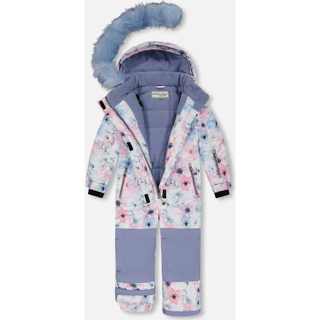 One Piece Snowsuit, Printed Watercolor Blue Flowers - Snowsuits - 2