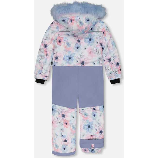 One Piece Snowsuit, Printed Watercolor Blue Flowers - Snowsuits - 3