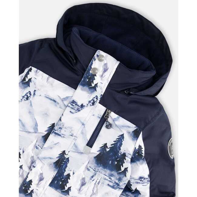 One Piece Snowsuit, Navy Blue Watercolor Pine Print - Snowsuits - 4