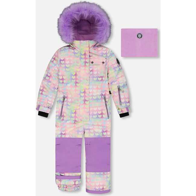 One Piece Snowsuit, Lilac Printed Hearts