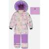 One Piece Snowsuit, Lilac Printed Hearts - Snowsuits - 1 - thumbnail