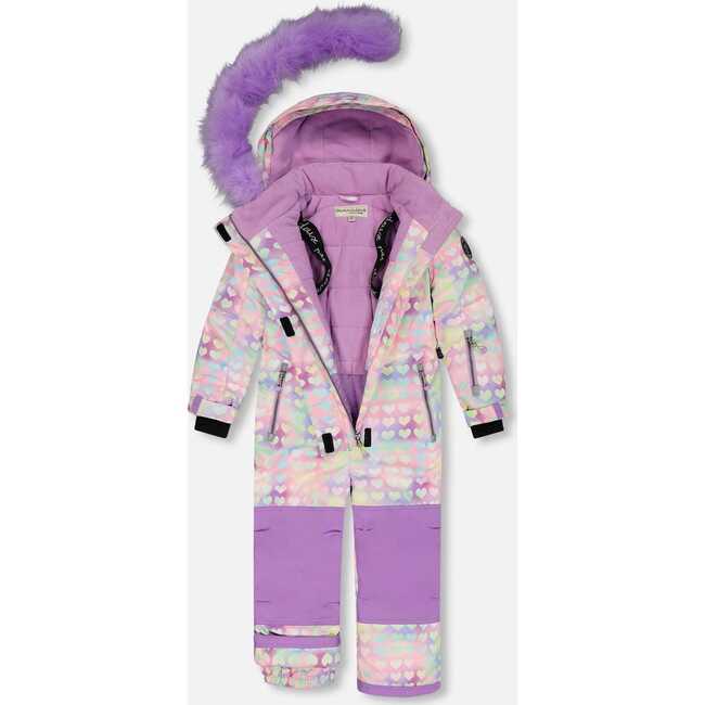 One Piece Snowsuit, Lilac Printed Hearts - Snowsuits - 2