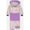 One Piece Snowsuit, Lilac Printed Hearts - Snowsuits - 3