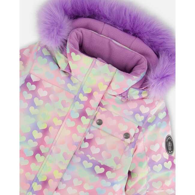 One Piece Snowsuit, Lilac Printed Hearts - Snowsuits - 4