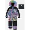 One Piece Snowsuit, Black Printed Rainbow Leopard - Snowsuits - 1 - thumbnail