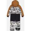 One Piece Snowsuit, Grey Landscape Printed Brown Trees - Snowsuits - 3