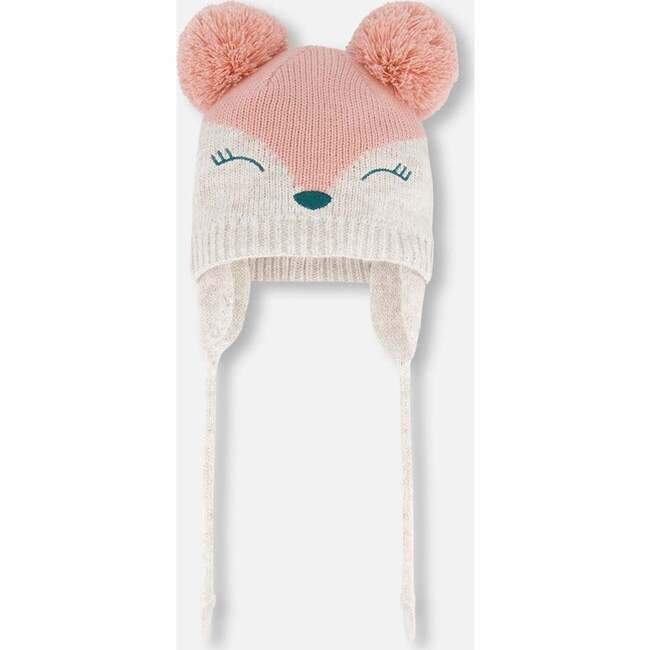 Knit Hat With Ears, Light Pink Deer Face