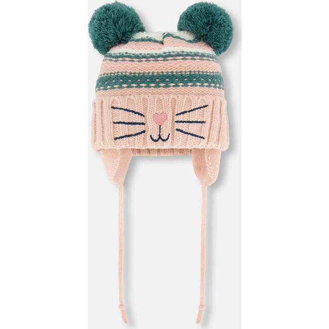 Knit Hat With Ears, Light Pink Cats Face