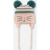 Knit Hat With Ears, Light Pink Cats Face - Hats - 1 - thumbnail