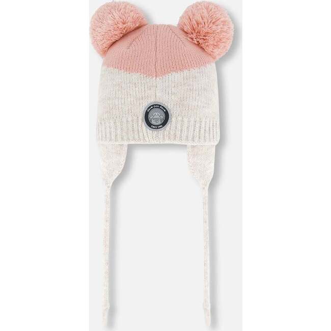 Knit Hat With Ears, Light Pink Deer Face - Hats - 3