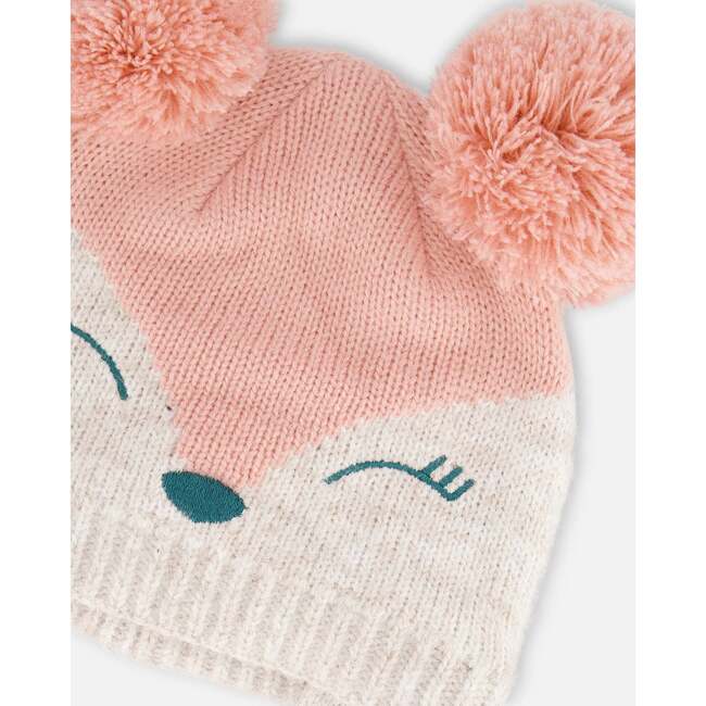 Knit Hat With Ears, Light Pink Deer Face - Hats - 4