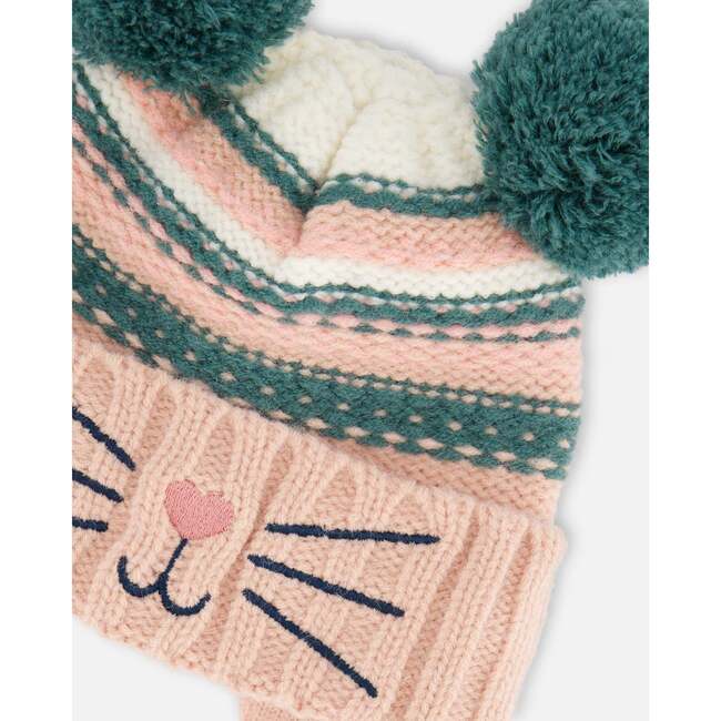 Knit Hat With Ears, Light Pink Cats Face - Hats - 4