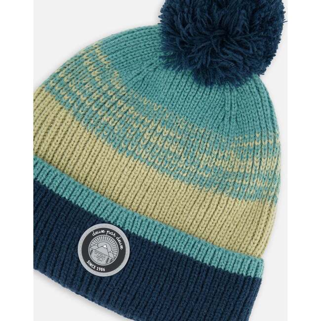 Knit Hat, Blue, Green And Gray - Hats - 3