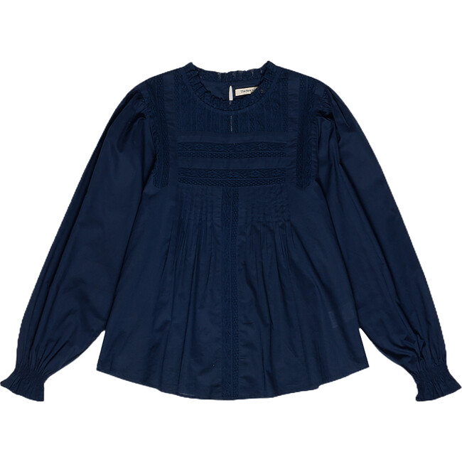 Women's Venus Lace Front Puff Sleeve Blouse, Midnight Navy