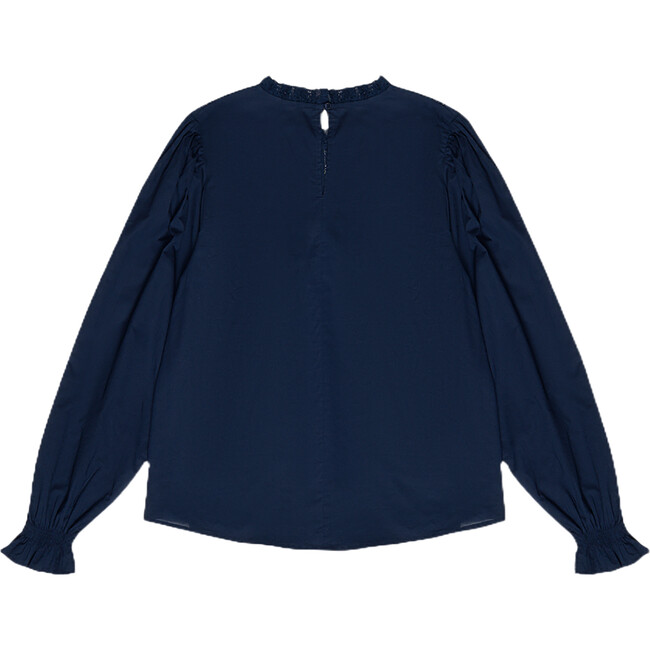 Women's Venus Lace Front Puff Sleeve Blouse, Midnight Navy - Blouses - 2