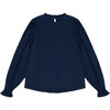 Women's Venus Lace Front Puff Sleeve Blouse, Midnight Navy - Blouses - 2