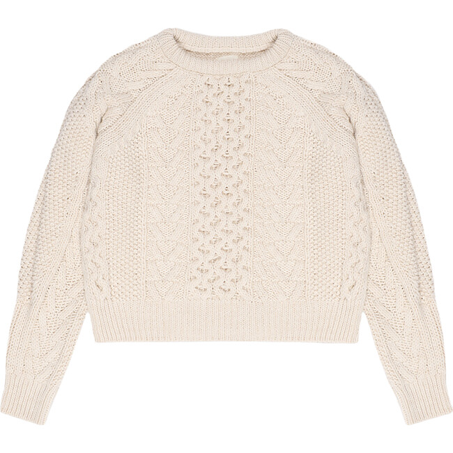 Women's Tibet Ribbed Round Neck Knit Jumper, Vanilla Cream