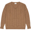 Women's River Ribbed V-Neck Dropped Sleeve Jumper, Suede Camel - Sweaters - 1 - thumbnail