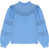 Women's Paris Lace Chest Blouse, Blue Allure - Blouses - 1 - thumbnail