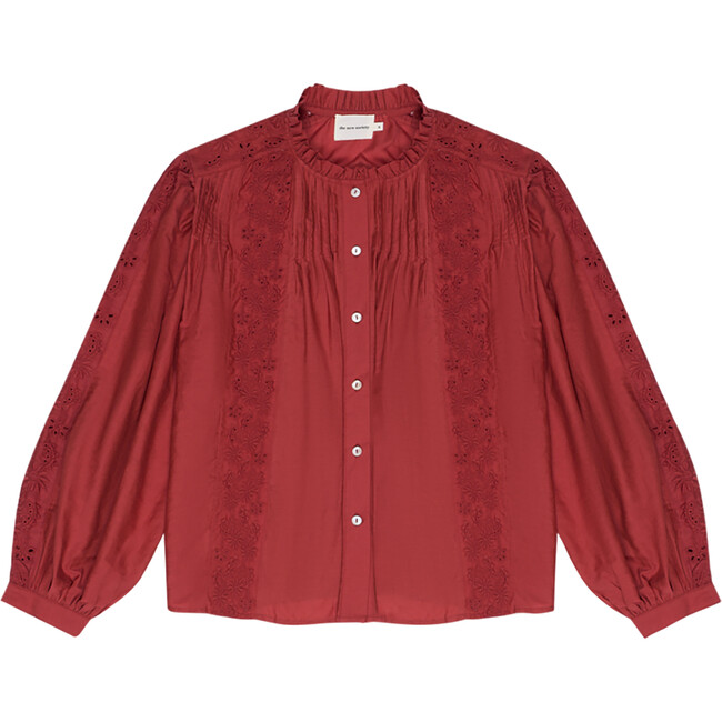 Women's Nuuk Ruffle Neck Blouse, Ruby Dusk