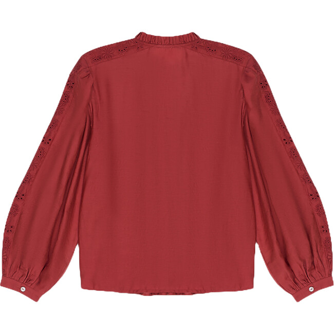 Women's Nuuk Ruffle Neck Blouse, Ruby Dusk - Blouses - 2