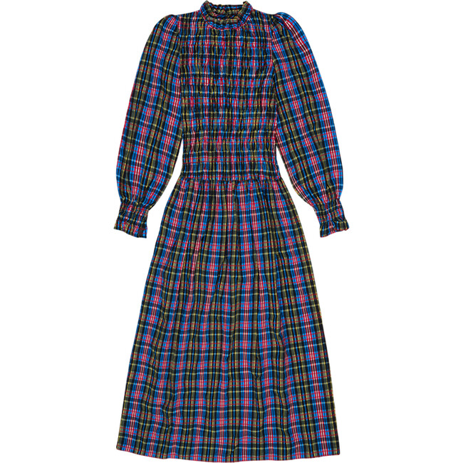 Women's Mars Ruffle Billowy Sleeve Dress, Ruby Dusk Tartan