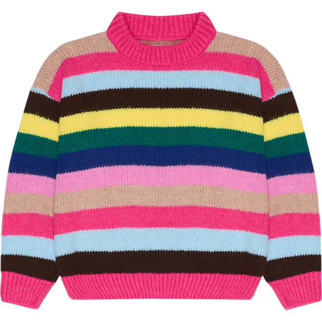 Women's Lund Striped High Neck Jumper, Fuchsia Bloom