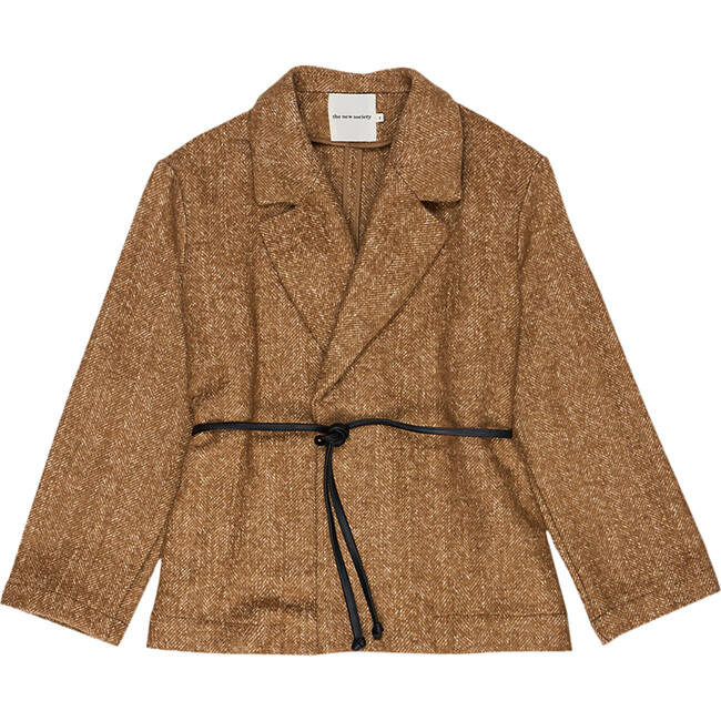 Women's Jupiter Double Breast Blazer, Suede Camel Herringbone