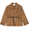 Women's Jupiter Double Breast Blazer, Suede Camel Herringbone - Blazers & Sport Coats - 1 - thumbnail