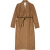 Women's Jupiter Long Oversized Coat, Suede Camel Herringbone - Coats - 1 - thumbnail