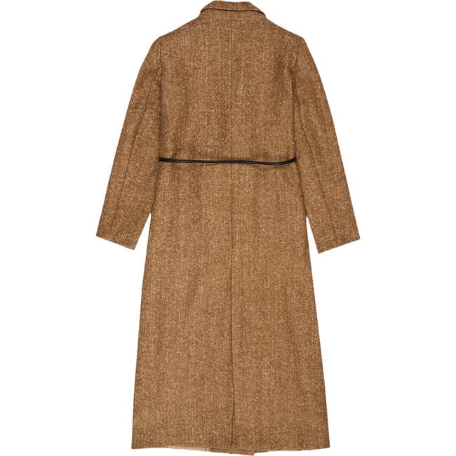 Women's Jupiter Long Oversized Coat, Suede Camel Herringbone - Coats - 2