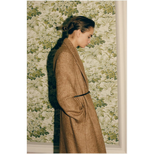 Women's Jupiter Long Oversized Coat, Suede Camel Herringbone - Coats - 6