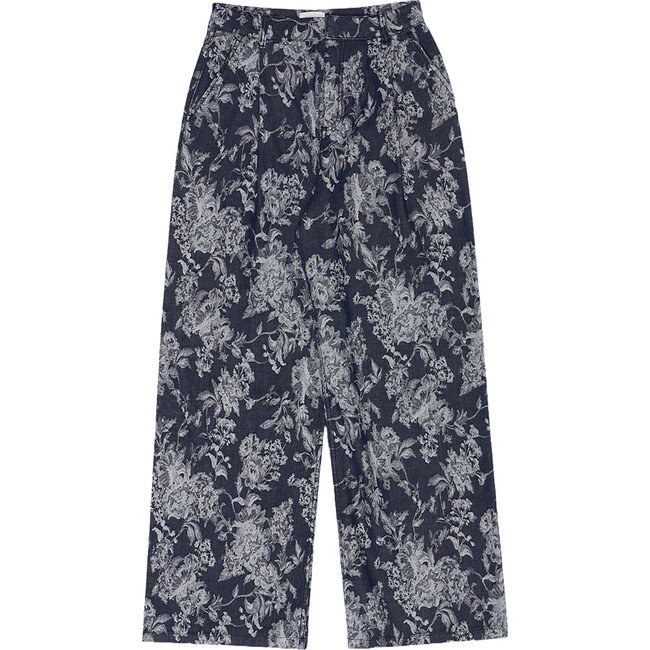 Women's Berlin Oversized Long Pants, Botanical Tapestry Denim