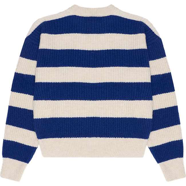 Women's Atlanta Bi-Colored Striped Round Neck Drop Shoulder Jumper, Blue Steel - Sweaters - 2