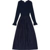 Women's Altair V-Neck Frilled Sleeve Gathered Bodice Long Dress, Midnight Navy - Dresses - 1 - thumbnail