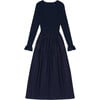 Women's Altair V-Neck Frilled Sleeve Gathered Bodice Long Dress, Midnight Navy - Dresses - 2